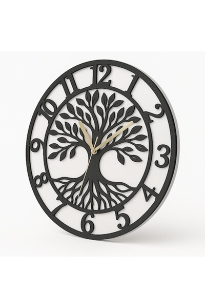 OEM Ceas de perete Copacul Vieții, lemn MDF alb/negru, 30 cm, design elegant,...