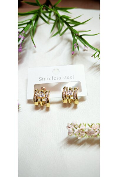 laniva bags خاتم من حجر واحد مكون من 3 صفوف من الأقراط الفولاذية الذهبية