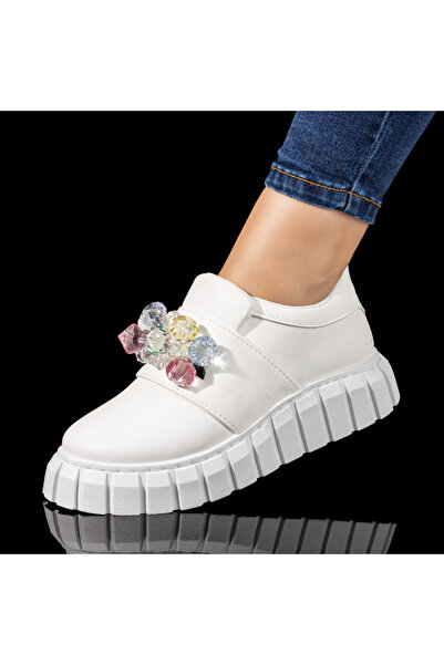 Modlet.ro Women's white casual shoes with metallic details MOD10131