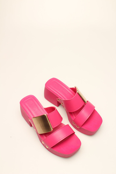 İDİL Fuchia Leather Buckled Women's Clogs