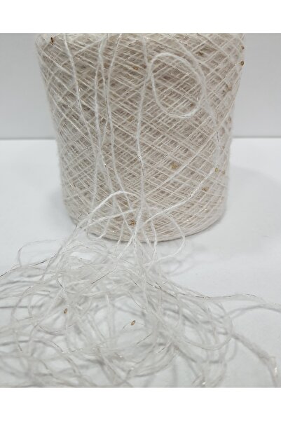 İPLİKOUTLET Ekru Gold Simli Pullu Çok İnce Tiftik 100 Gram