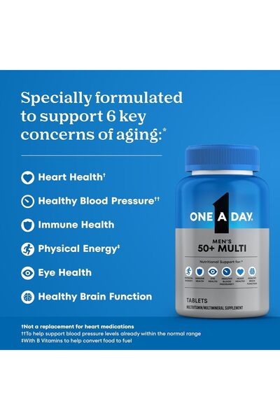 One A Day مكمل غذائي متعدد الفيتامينات للرجال فوق سن الخمسين مع فيتامينات أ/ج/هـ، ب6، ب12، الكالسيوم، وفيتامين