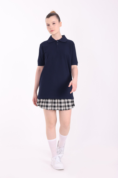 Re&Gi Rekor Σχολικό μπλουζάκι με λαιμόκοψη πόλο για ενήλικες, βασικό κοντομάνικο μπλουζάκι σχολικό 100% βαμβάκι S-2XL Navy Blue