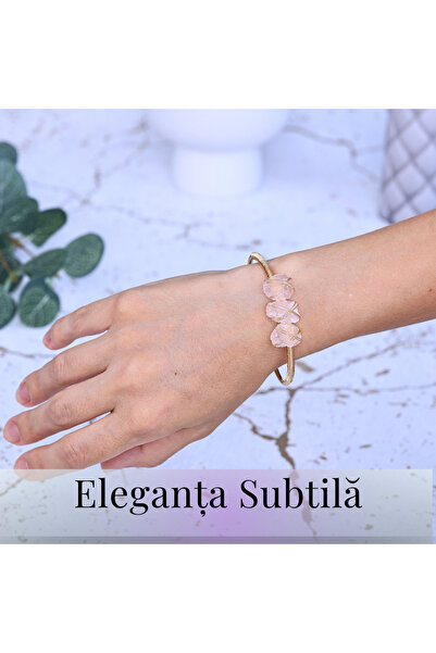 craftmystic Brățară aurie cu 3 pietre de cuarț roz - Iubire și armonie