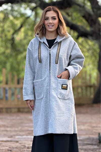 Nevin Kaya Moda Gray Embroidered Coat