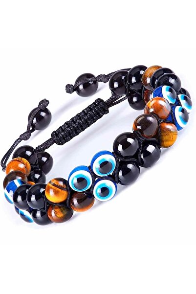 craftmystic Brățară cu triplă protecție din pietre de 8 mm Pentru noroc și prosperitate