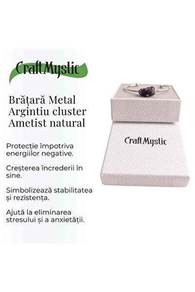 craftmystic Brățară din argint cu piatră în formă liberă, grup de ametist - Pentru claritate și relaxare