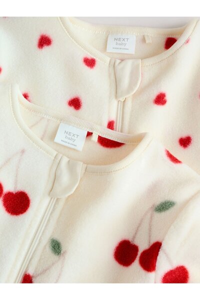 Next Baby Cream Red Cherry Patterned Polar Fleece 2-Piece Sleepsuit Set