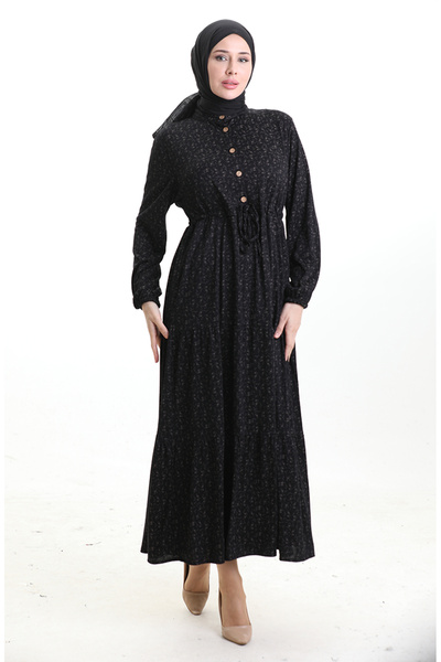 sefamerve Hakim Collar Half Button Dress 0194-01 Black