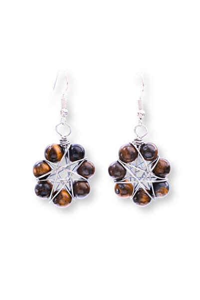 craftmystic Cercei argintii cu flori de ochi de tigru - Creșterea curajului ș...