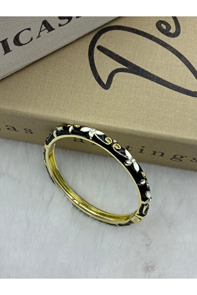 Hedef Bijuteri Colorful Enamel Flower Patterned Handcuff Bracelet