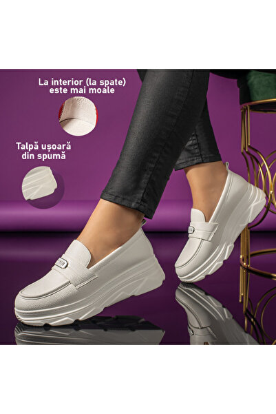 BMoD Pantofi casual albi pentru femei cu talpă groasă MOD10968