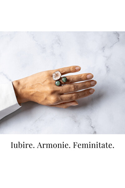 craftmystic Green Agate and Aventurine Agate Geode Ring - Inner Harmony and Vitality