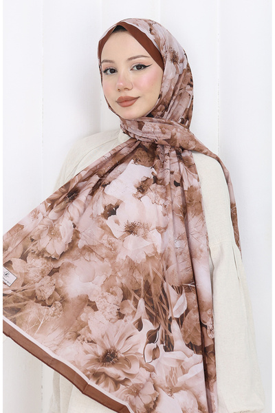 sefamerve Bawełniany szal z wzorem 70324-10 Brązowy