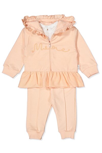 Bebetto طقم كارديجان بقلنسوة بخيطين مكون من 3 قطع (GOOD VIBES/25) سلمون