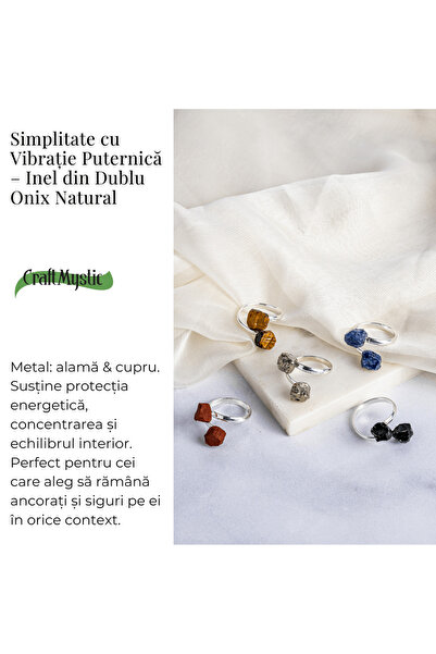 craftmystic Simplitate cu vibrații puternice - Inel dublu cu onix