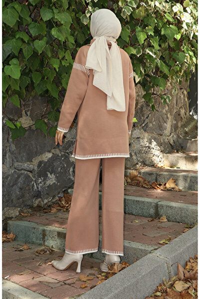 sefamerve Knitwear Zipper Collar Tunic Trousers Double Set 1061-05 Milky Coffee