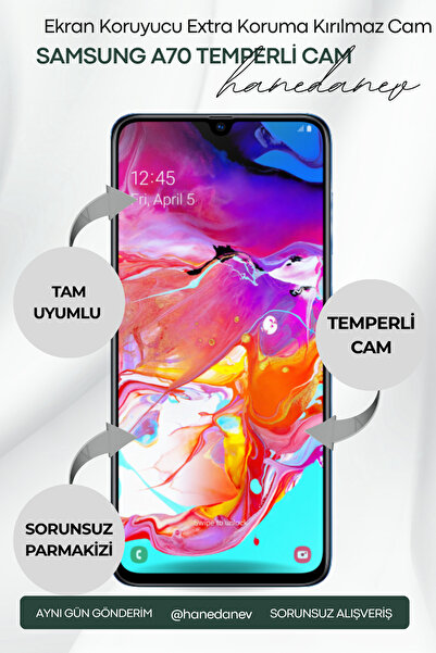 Hanedanev Samsung Galaxy A70 Temperli Cam Ekran Koruyucu Extra Koruma Kırılma...