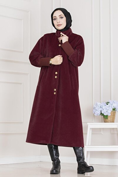 Sevitli Double Button Detailed Coat-Burgundy