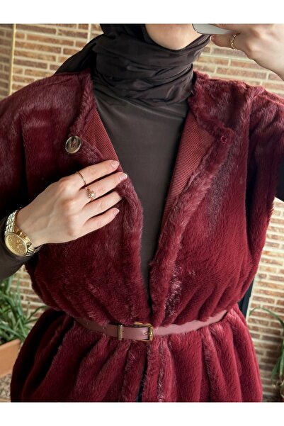 Balamony Burgundy Plush Vest with Belt Gift