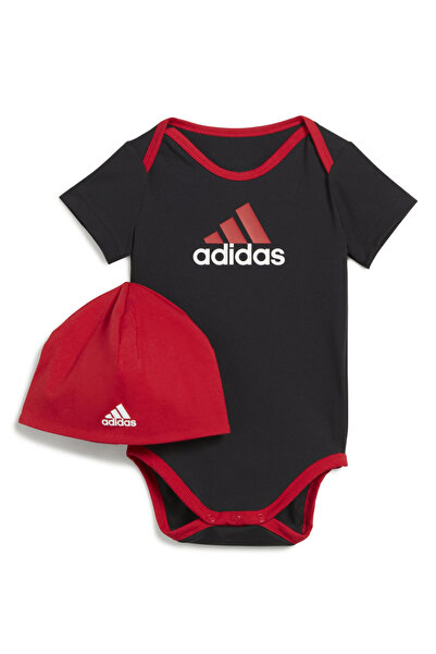adidas Essentials Big Logo Bodysuit And Beanie Gift Set - Black & Red