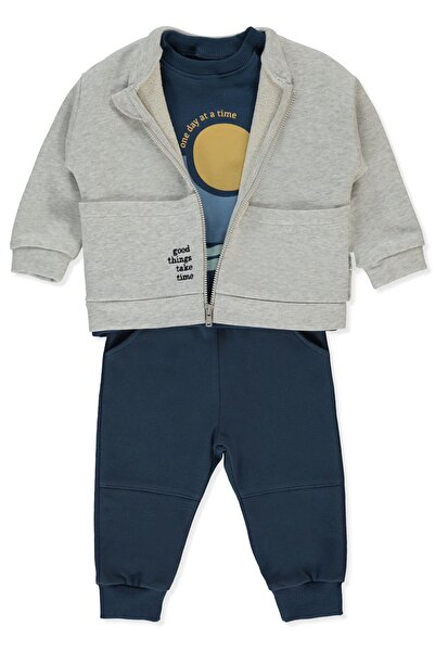 Bebetto طقم كارديجان بقلنسوة بثلاثة خيوط (3 قطع) (أشياء جيدة) لون نيلي