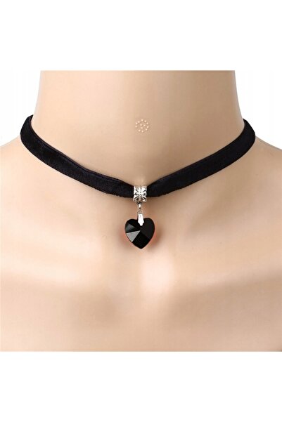 Other COLIER CHOKER CLASIC cu PANDANT CU INIMĂ DE CRISTAL, GOTIC NEGRU