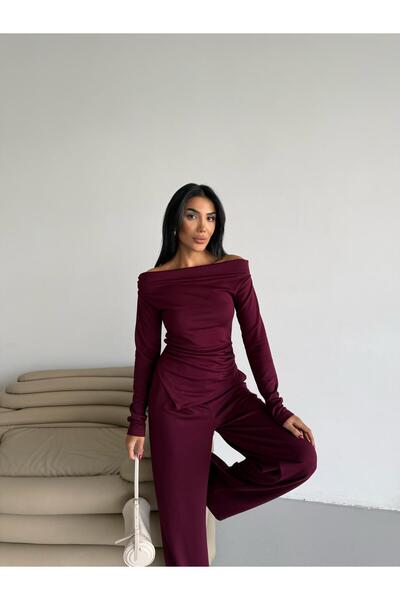 Famel Butik Set de pantaloni și bluză cu tăietură asimetrică pentru femei