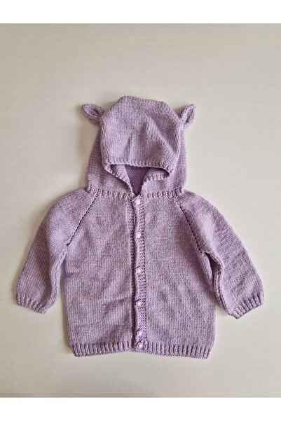 Hobi Kafe Hand Knitted Lilac 12-18 Months Hooded Children's Cardigan