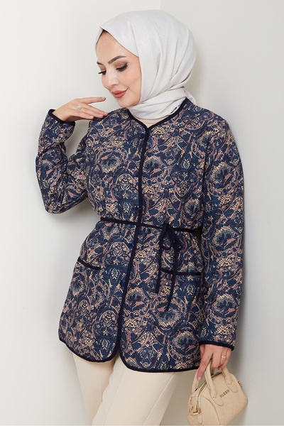 Bestenur Μπουφάν με σχέδιο με κουμπιά και καπιτονέ 1620 - Navy Blue