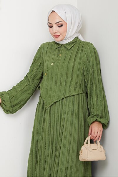 Bestenur Φόρεμα με χιαστί δέσιμο 1617 - Χακί