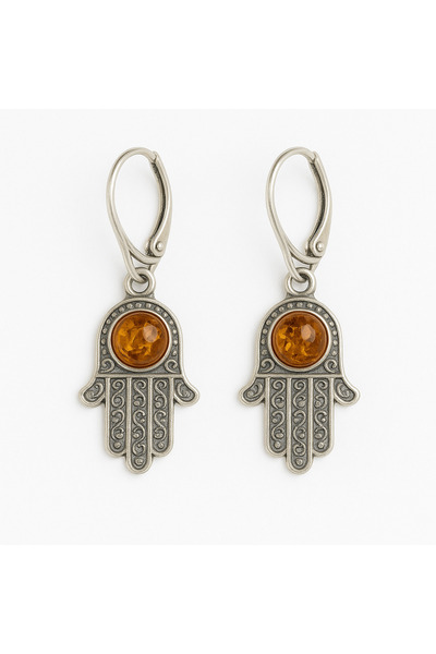 craftmystic Mână moale și protectoare - Cercei cu mână de Fatima și chihlimba...