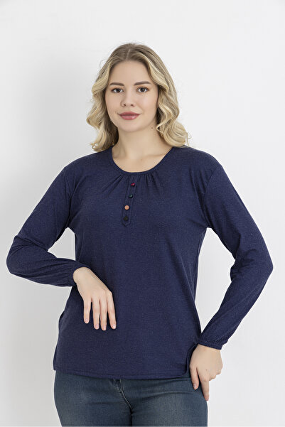 Orly More Μίνι χτενισμένη βαμβακερή μπλούζα με λεπτομέρεια με κουμπιά από ύφασμα χειμερινής βισκόζης με ελαστικά μανίκια