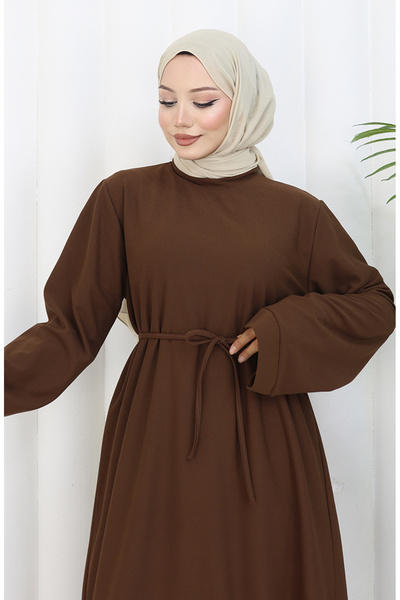 sefamerve Lace-Up Dress with Cuffed Sleeves 2160-01 Brown