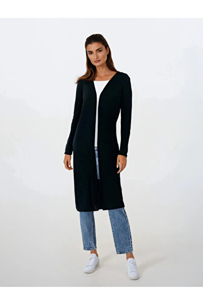 WESTMARK LONDON Black Long Sleeve Slit Long Women's Cardigan Sylvia