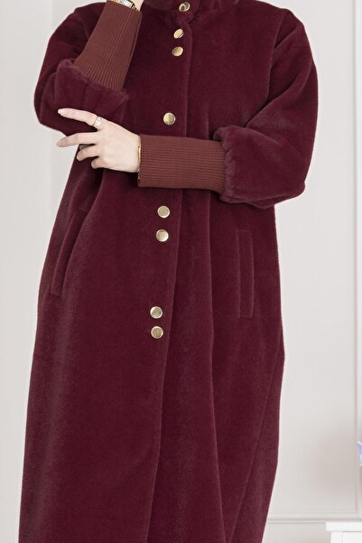 Sevitli Double Button Detailed Coat-Burgundy