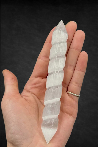 Pozitif Doğal Taş Doğal Beyaz Selenit Spiral Masaj Çubuğu 58SM