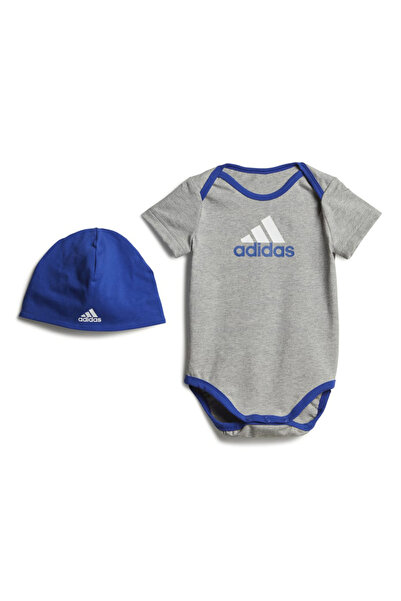 adidas Essentials Big Logo Bodysuit And Beanie Gift Set - Gre & Blue