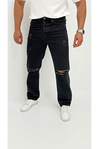 byediz Atlanta Jean Street Yıkamalı Kot Kuzguni Siyah Diz Yırtık Baggy Denim ...