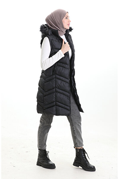 sefamerve Hooded Zippered Inflatable Vest 0205-01 Black