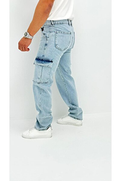 byediz Martin Denim Premium Baggy Kargo Cep Mavi Kot Erkek Jean Pantolon