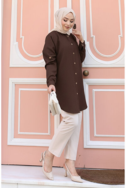 sefamerve Düğmeli Tunik 0147-02 Kahverengi