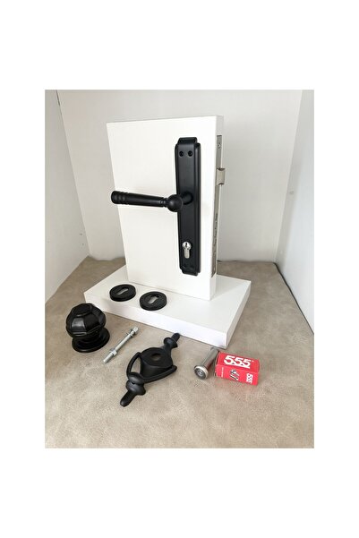 KOLDOOR Hanedan Matte Black Mirrored Steel Door Handle Left Basar Tokmak Tak Tak Binocular Badge Set