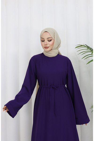 sefamerve Lace-Up Dress with Cuffed Sleeves 2160-04 Purple