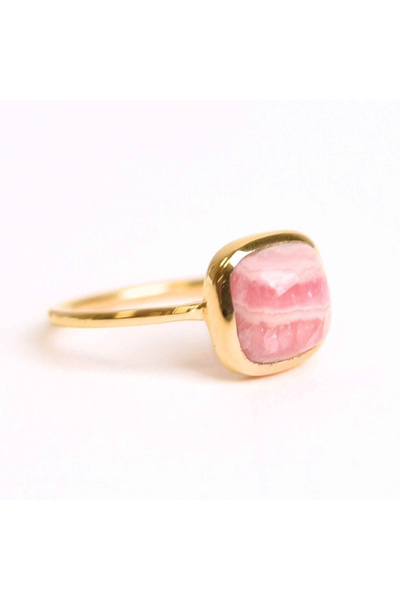 craftmystic Inel din argint 925 placat cu aur de 18K cu rodocrozit pătrat - Dragoste și echilibru emoțional