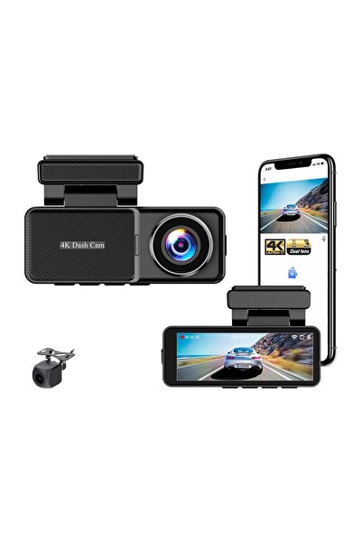 Taggo Cameră auto duală 4K cu vedere nocturnă, GPS și WiFi - față 4K, spate 1080P