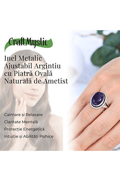 craftmystic Inel reglabil din argint cu ametist, de formă neregulată, pentru echilibru și claritate
