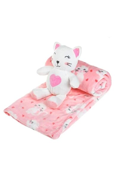 YLOTECH Patura cocolino roz cu jucarie de plus pentru bebelusi YLOTECH® 100x75cm