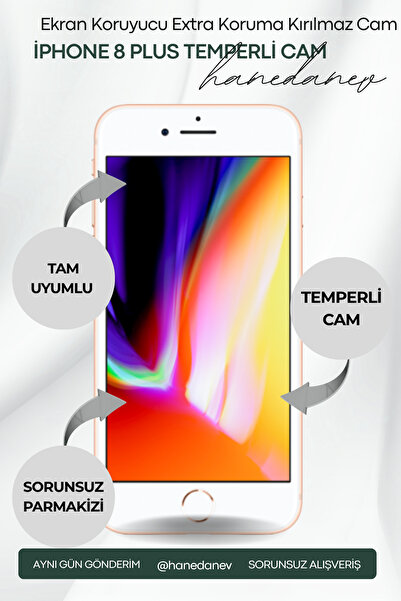 Hanedanev İphone 8 Plus Temperli Cam Ekran Koruyucu Extra Koruma Kırılmaz Cam