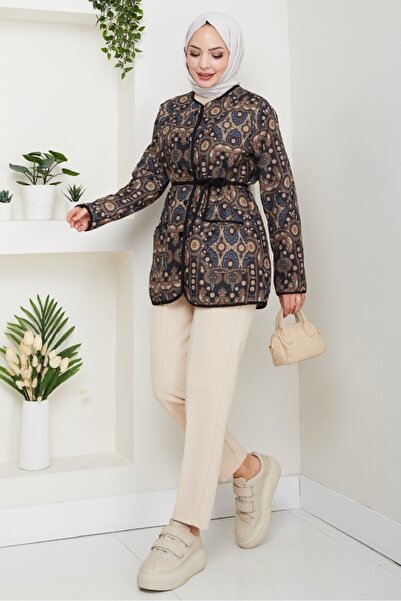 Bestenur Μπουφάν με σχέδιο με κουμπιά και καπιτονέ 1620 - Μαύρο